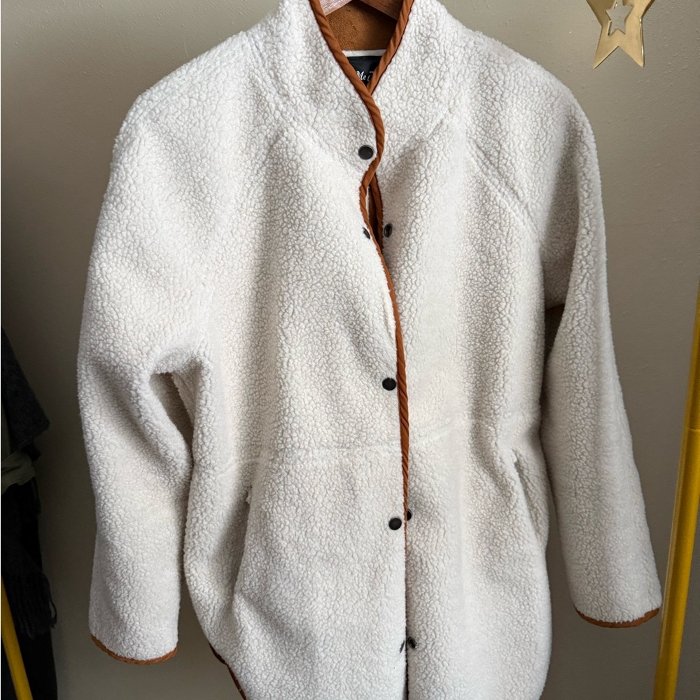 Me Jane Reversible Sherpa Jacket Tan Faux Suede Western Coat Small - Picture 2 of 7